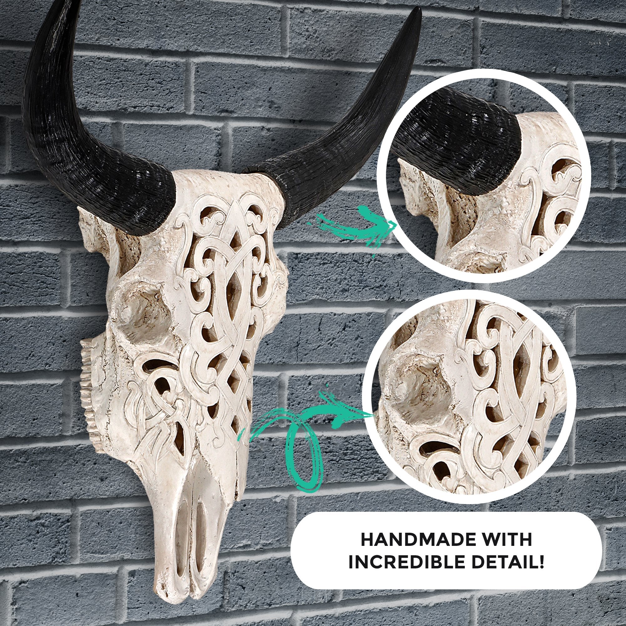 Carved Faux Steer Skull, 19"