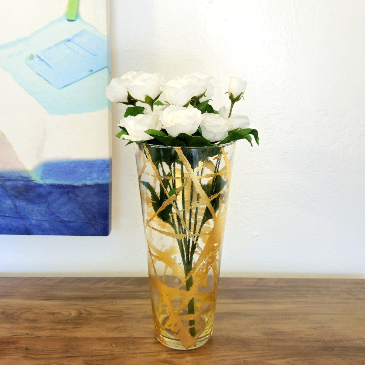 IRIS 12" Gold Gilded Glass Taper Vase
